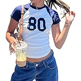 Women Short Sleeve Jersey Crop Tops Y2k Number Graphic Baby Tees Summer Teen Girls Crewneck Slim Fit T-Shirts