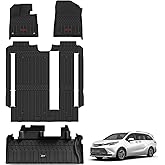 3W Floor Mats&Trunk Mat Fit Toyota Sienna 2021-2026 LE/XLE(Only for 8 Seat), TPE All Weather Custom Fit Floor Liner for Sienna 1st, 2nd and 3rd Row &Cargo Liner, Black with Red Accent