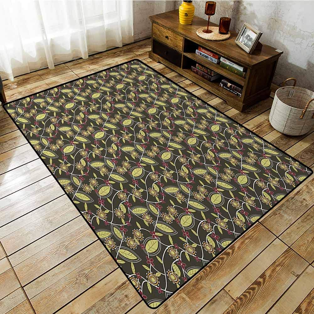 Classroom Rug,Leaves,Fresh Spring Season Foliage with Abstract Flowers