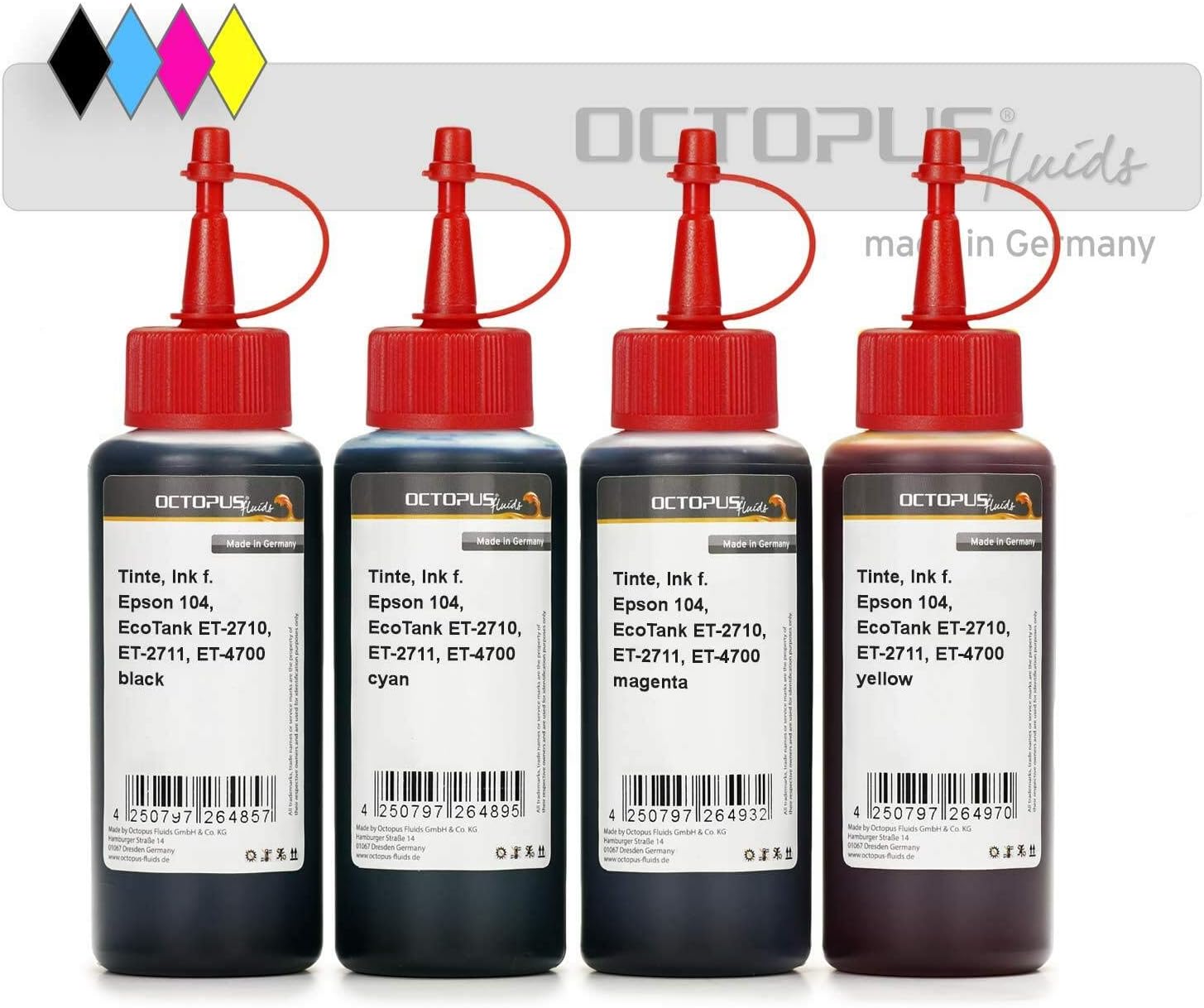 Refill ink kit for Epson 104, EcoTank ET2710, ET2711, ET4700 CMYK 4x