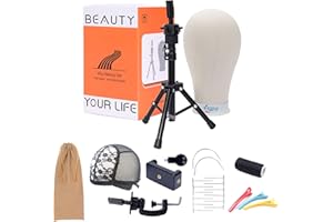 EERYA 22 Inch Wig Head, Wig Stand Tripod With Head, Wig Head Stand With Mannequin Head, Canvas Wig Head Stand for Wig Styling Making Displaying, Wig Mannequin Head With Stand Set(22 inch, lightbrown)