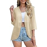 CZYINXIAN Women's Casual 3/4 Sleeve Cover Up Summer Lightweight Open Front Curved Hem Soft Cardigans