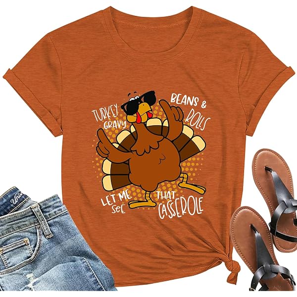 Thanksgiving Shirts For Women – Happy Turkey Day Graphic Tee, Funny Fall T-Shirt, Casual Short Sleeve Top