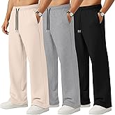 Neer 3 Pack Men's Sweatpants Lightweight Athletic Drawstring Open Bottom Pants Workout Running Lounge Pants with Pocket