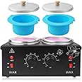 Portable Wax Warmer Machine for Painless Hair Removal, Women Men Professional Wax Heater with Adjustable Temperature Set, 40pcs Sticks, 2 Silicone Bowls (Black - Double Pots)