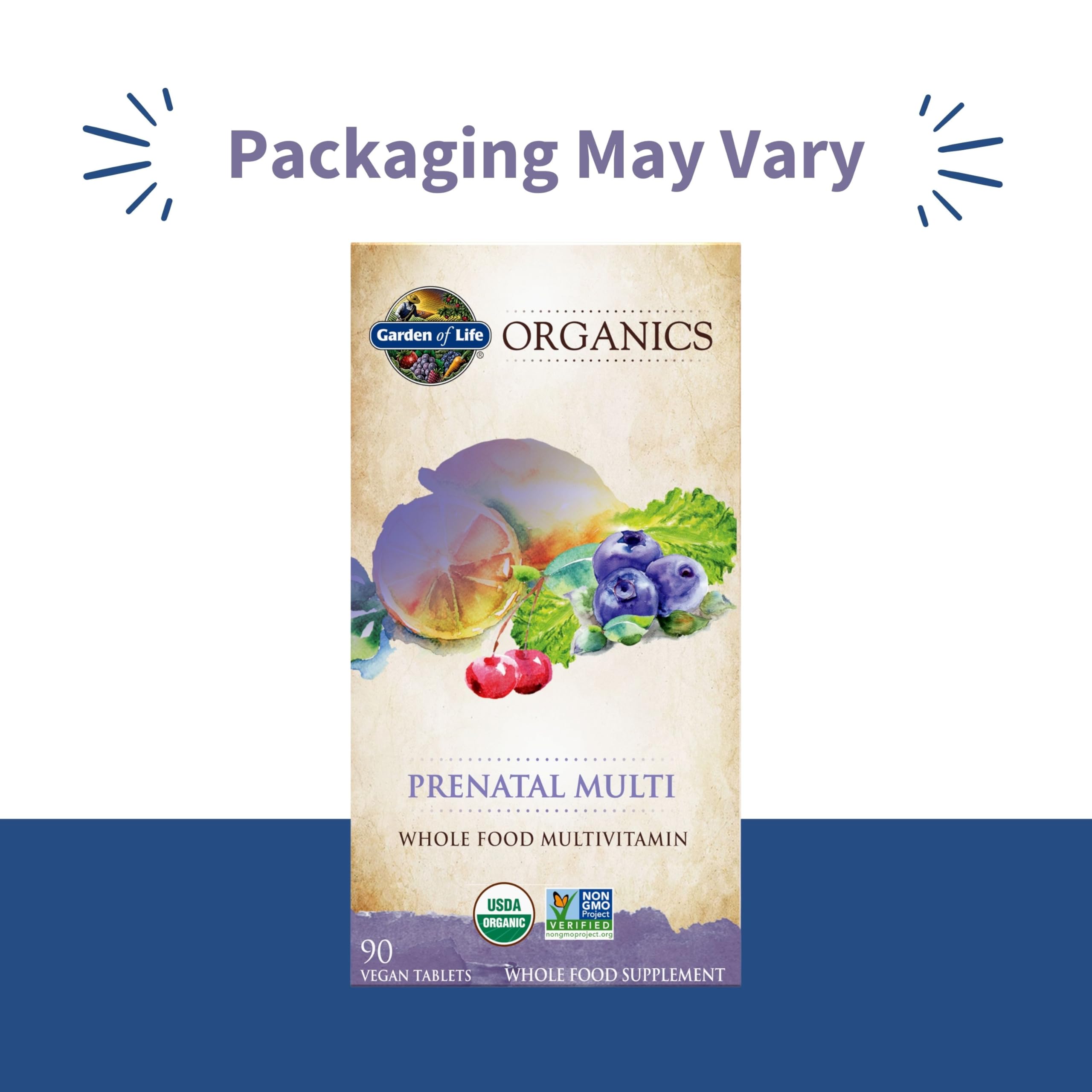 Garden of Life Organics Women’s Prenatal Multivitamin with Vitamin D3, B6, B12, C & Iron, Folate for Energy & Healthy Fetal Development – Organic, Non-GMO, Gluten-Free, Vegan, 90 Day Supply