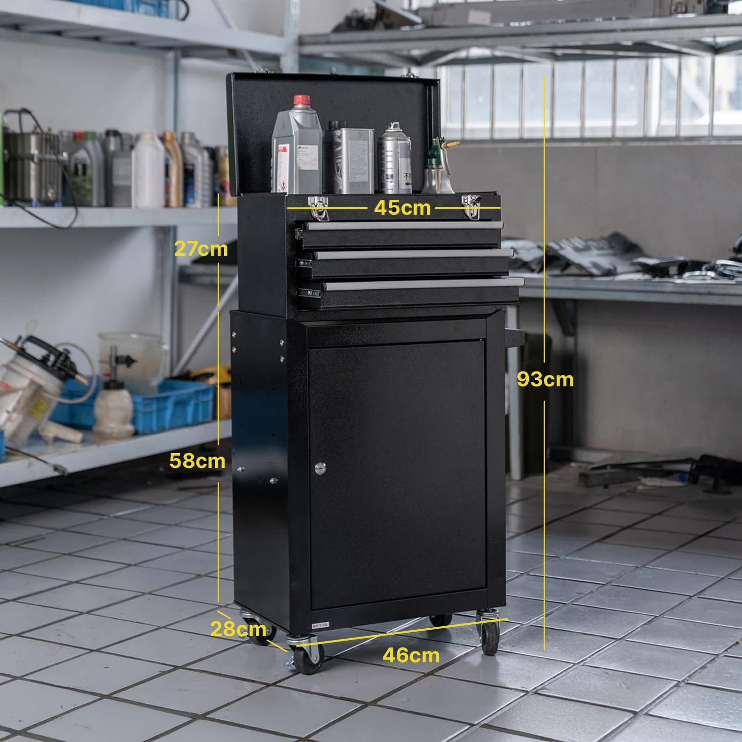 Daimann CT01 Wagen Werkstatt Werkzeugkoffer Kommode Werkzeug mit Rollen, Schwarz 2