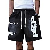 GORGLITTER Men's Y2k Graphic Shorts Drawstring Waist Active Casual Basketball Soccer Shorts with Pockets