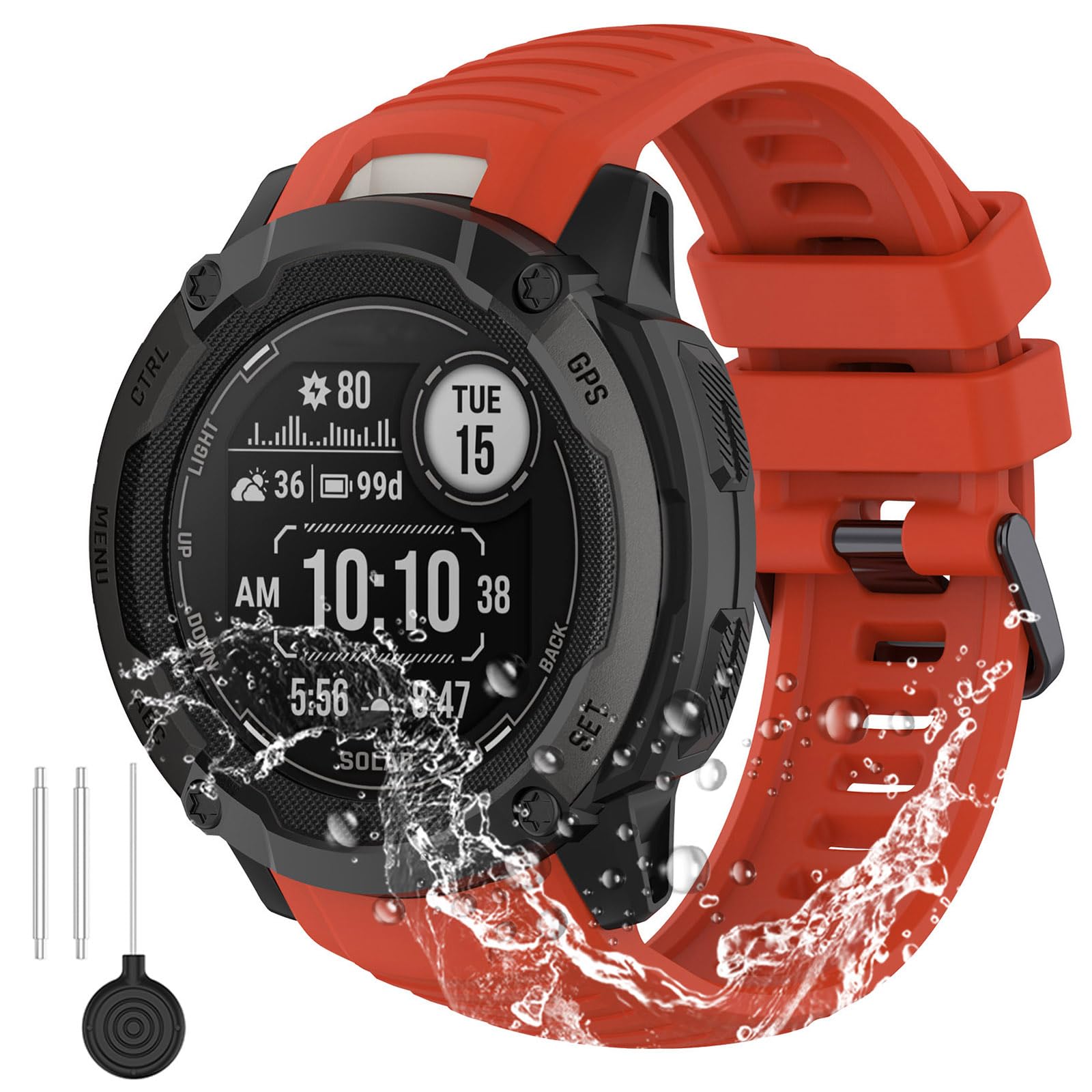 Miimall Compatible with Garmin Instinct 2X Strap, Soft Silicone Wristband for Garmin Instinct 2X, Breathable Lightweight Waterproof Adjustable Replacement Watch Band for Garmin Instinct 2X Solar-Red