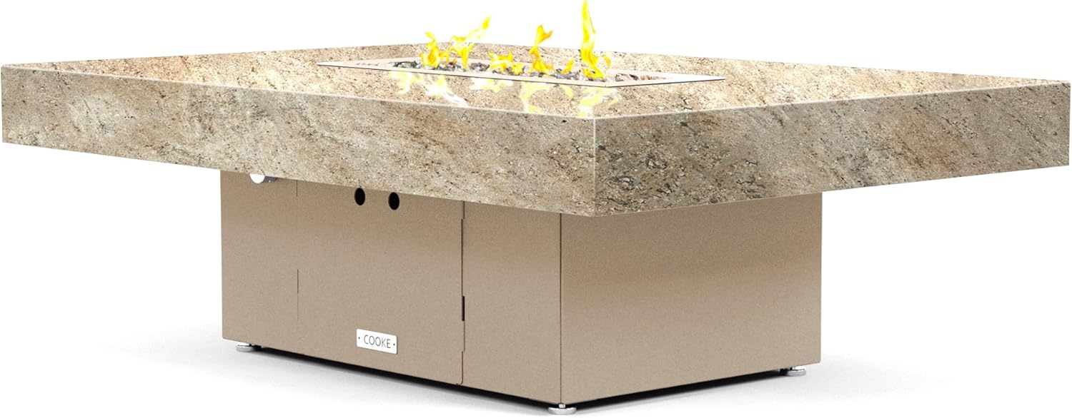 Amazon Com Cooke Santa Barbara 52 X 36 Rectangular Fire Pit Table Kashmire Cream Granite Top Natural Gas Beige Powdercoat Base Kitchen Dining