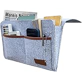 KAKKOII Bedside Caddy, Sofa Caddy, Storage Organizer Pocket for Dorm, Bedroom, 5 Pockets Felt Organizer for Magazine, Remote, Phone, Tablet, Pad, Glasses, Pen, Remote Control (Light Grey-Short)