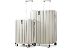 Hanke Expandable Hard Shell Luggage Sets 2 piece Carry On Luggage with Wheels Suitcases Lightweight Checked Travel Luggage Rolling Large Suitcase Travel Luggage Bag Woman Men 20/29 Inch(Ivory White)