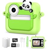 Kids Camera Instant Photo Printing,HD Digital Video Dual Cameras with Panda Silicone Case,Kids Digital Camera That Print Photos Easter Birthday Gift for Boys and Girls with 32GB SD&3 Rolls Print Paper