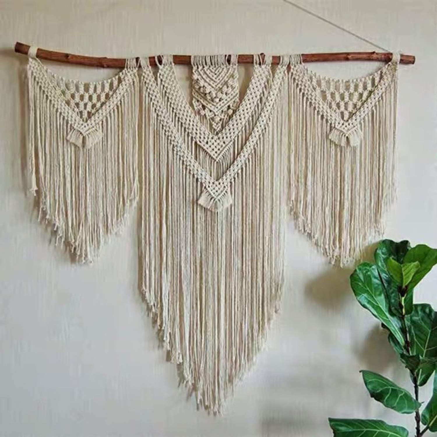 ZNKZJ Macrame Wall Hanging Tapestry Large,Handmade Cotton Rope Woven Tapestry Bohemian Wall Decor,Elegant Tassel Fringe Home Decoration,Beige-120X120CM