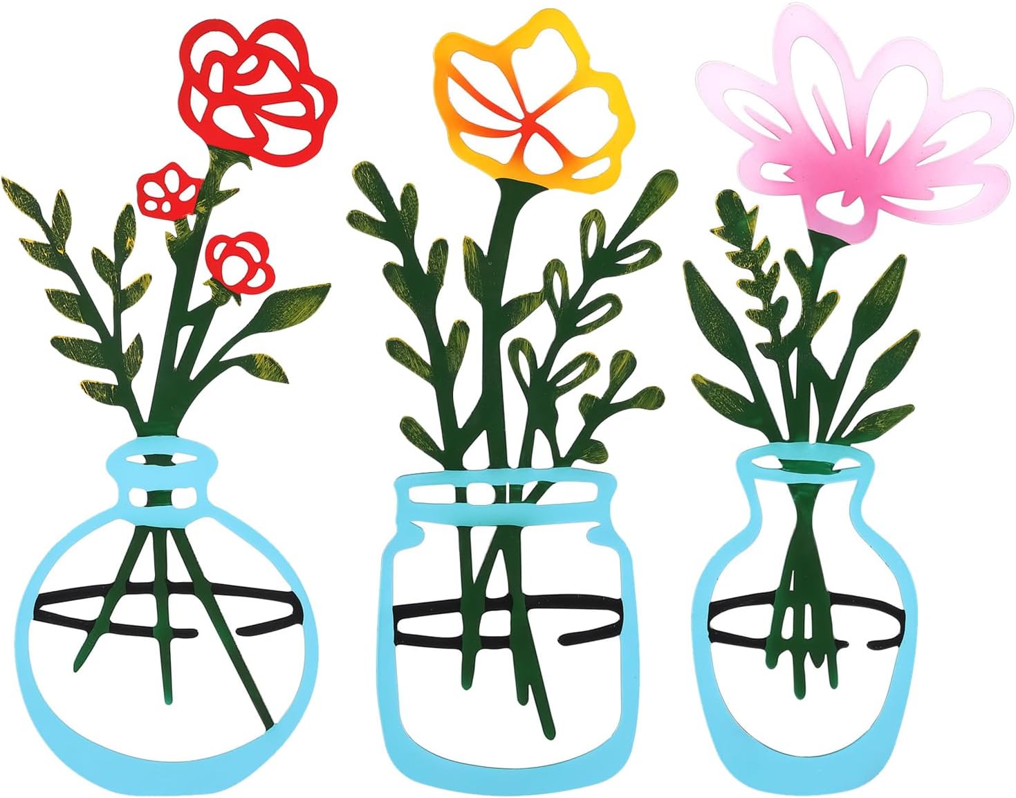 Plaques & Wall Art - frymucz Flower Wall Decor Set of 3, Metal Flower Wall Art Sculpture, Floral Home Hanging Wall Decoration, Colorful Flower for Living Room Bedroom Bathroom Balcony Patio Garden Wall Decor