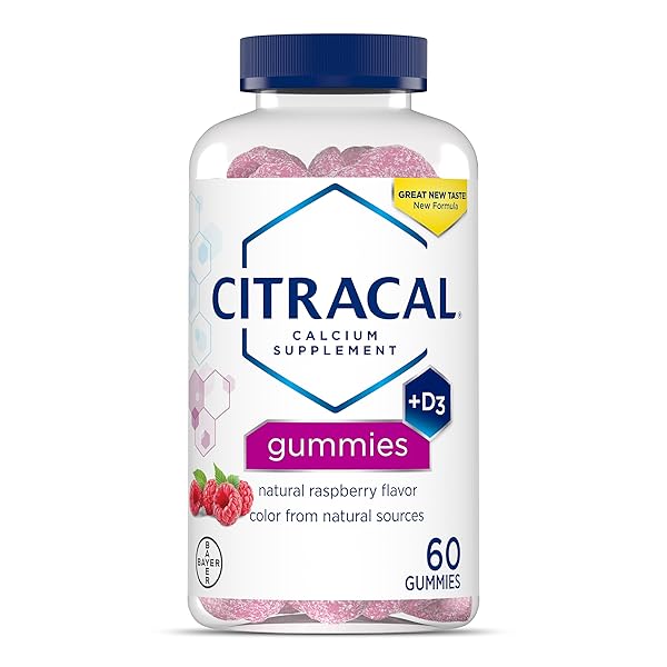 CITRACAL CALCIUM GUMMIES, CALCIUM SUPPLEMENT WITH VITAMIN D3, SUPPORT BONE HEALTH, FOR AGES 12+, NATURAL RASPBERRY FLAVOR, 60 COUNT