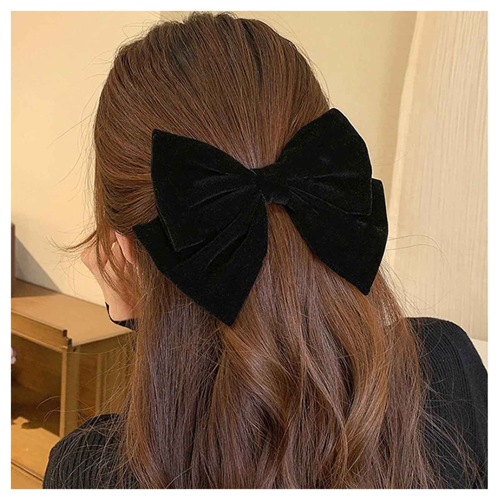 Inilbran Vintage Satin Large Velvet Bow Hair Clip - Winter Ribbon French Bowknot Hairclips & Barrette - Decorative Hair Accessories for Women & Girls - Headdress (Black 2)