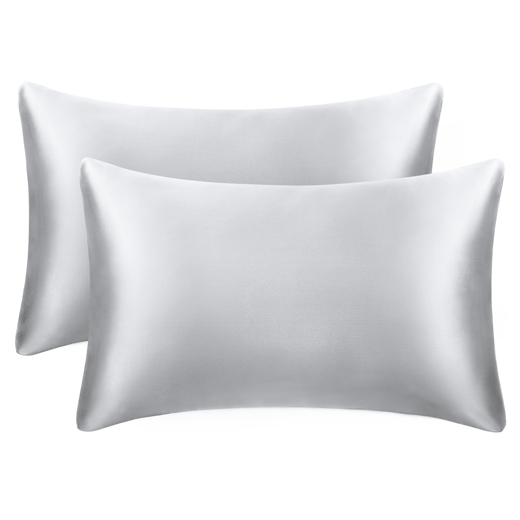 Photo 1 of EXQ Home Satin Pillowcase for Hair and Skin,Grey Pillow Cases King Size Pillow Case Set of 2 Satin Pillow Covers with Envelope Closure Silver Grey (20x40 inches)