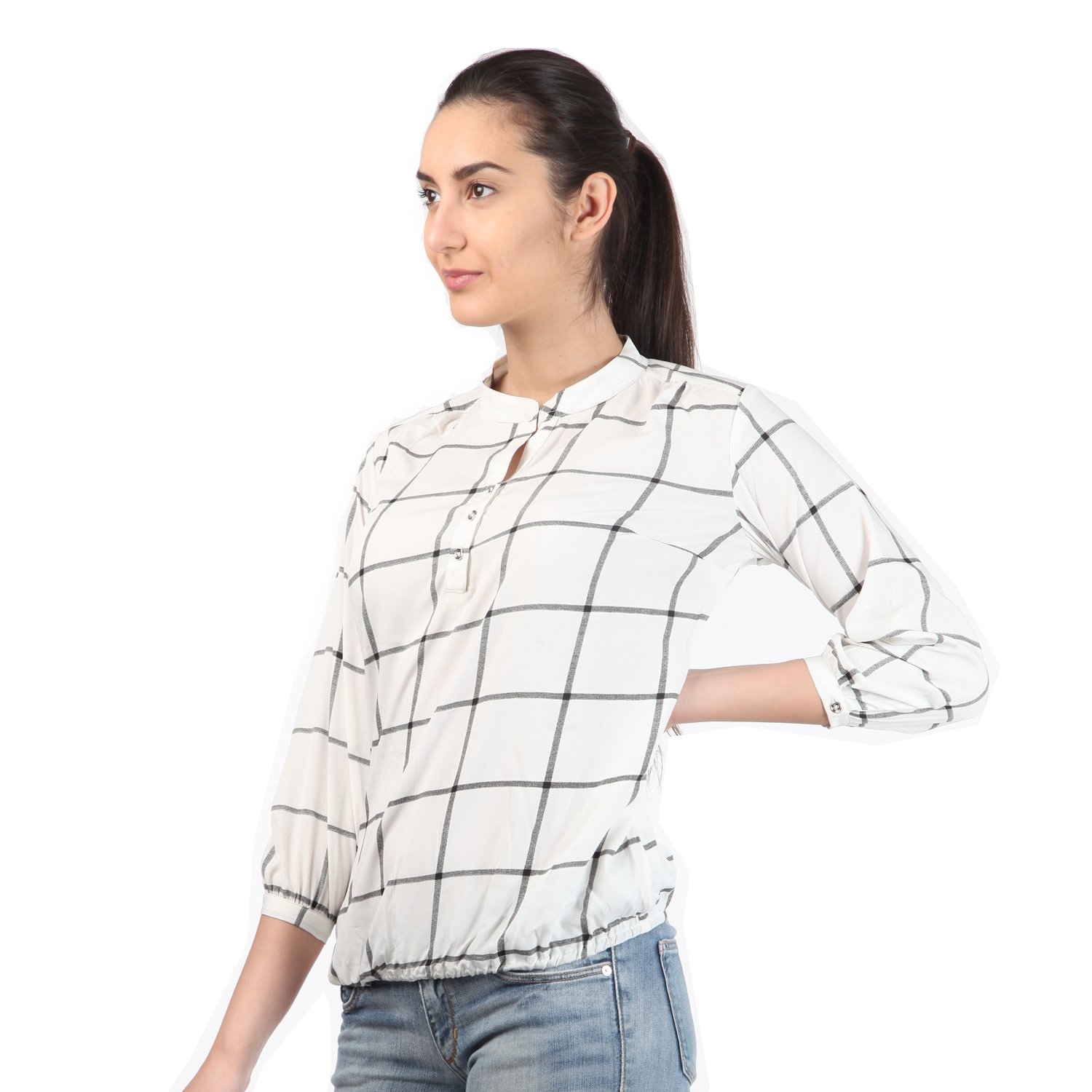 mallory winston window pane women's balloon top