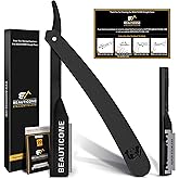 BEAUTICONE ® Straight Razors for Men – Professional Barber Straight Edge Razor Kit with 20 Replaceable Single Edge Blades - R