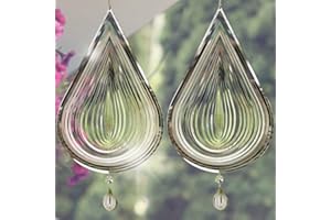 TSOCENT Wind Spinners, 2× 3D Stainless Steel Outdoor Hanging Wind Spinner, 2× Metal Pendants and 3× 360° Rotating Hooks with Wirerope, Reflective Decor for Outside Yard and Garden (Shape No.1)