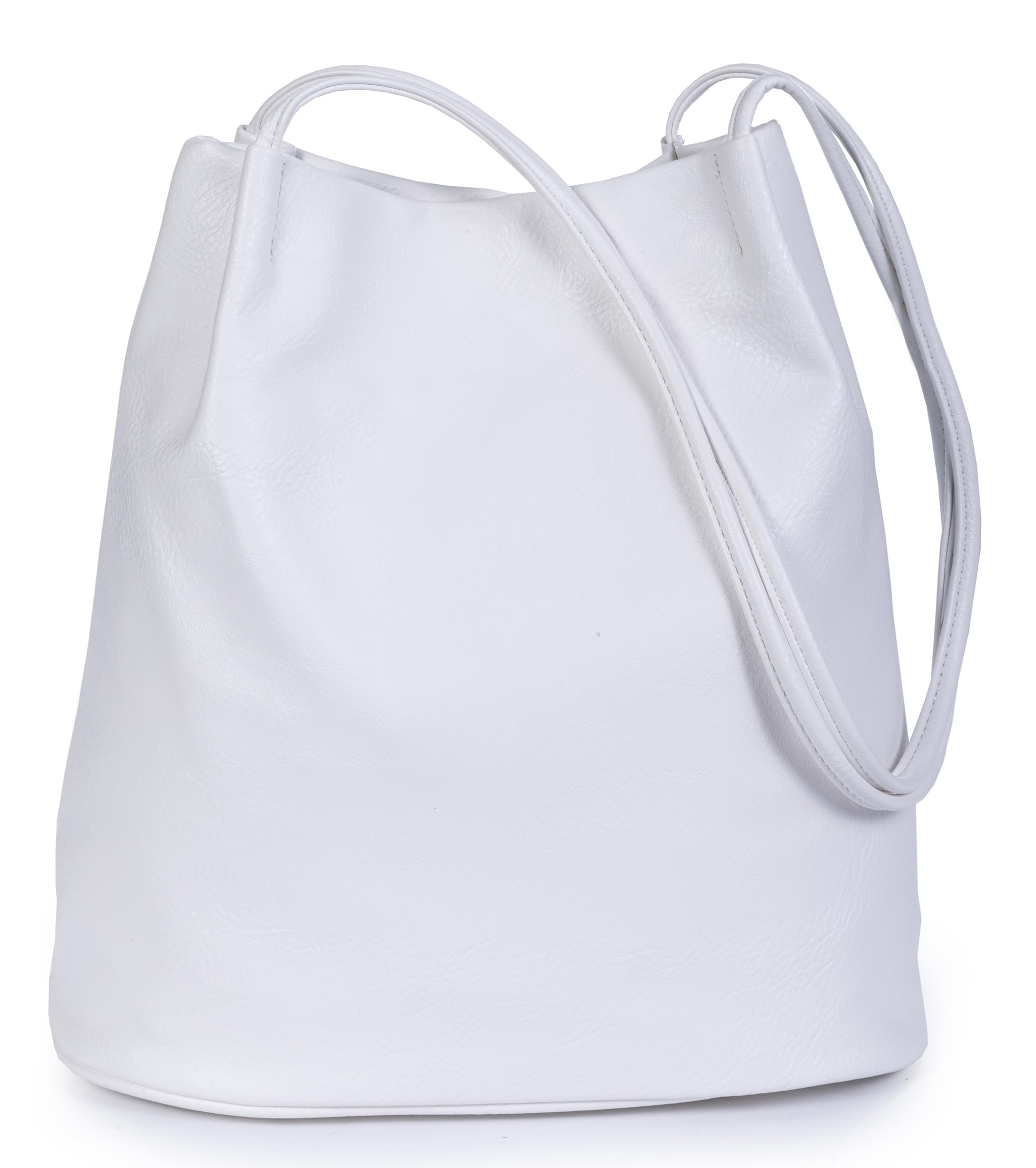 Mabel London Women's Fashion Designer Medium Size Plain Soft Vegan Leather Hobo Bucket Tote Shoulder Bag - Delilah (White)