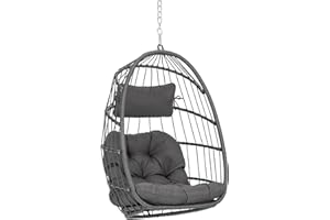 Yechen Hanging Egg Chair Outdoor Without Stand Indoor, Aluminum Foldable Swing Egg Chairs - Wicker Rattan Hammock Egg Porch Swing with UV Resistant Cushions for Bedroom Patio Balcony