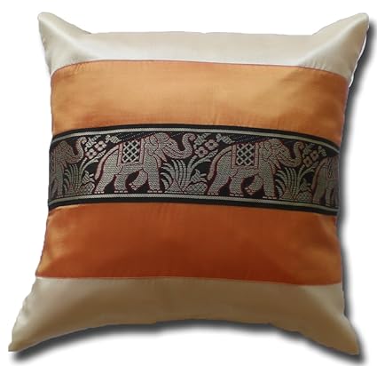 By Soljo Thai Silk Elephant Motif Cushion Cover Pillow 41cm X