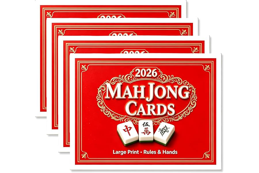Ecorura 2026 Mah Jong Card, Large Print for American Rules - 4Pcs | Large Print Easy-Read 4-Color Layout, Splash-Proof, Spill-Proof, Durable Portable 6"x4.75", Beginners Seniors
