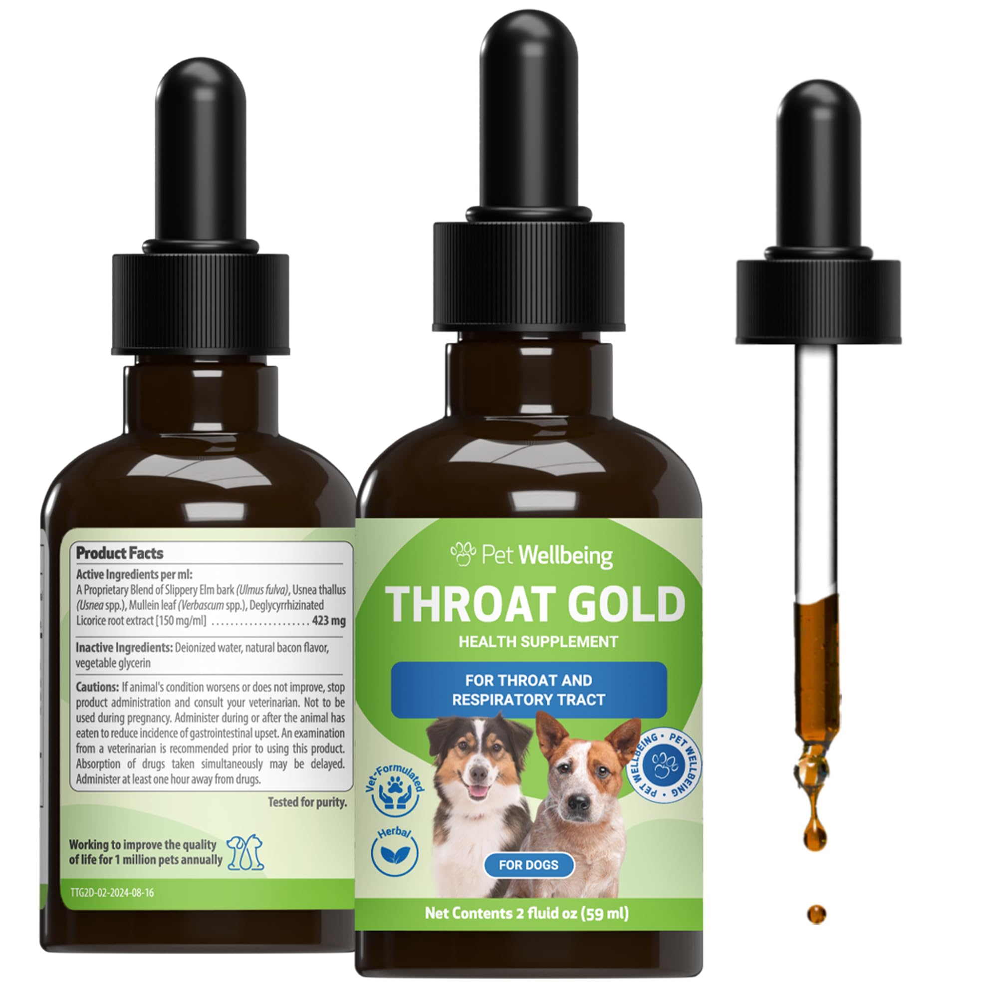 Pet Wellbeing Throat Gold For Dogs - Natural Herbal Cough, Throat And Respiratory Support For Dogs -