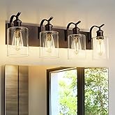 JAZAVA 4 Light Bathroom Vanity Light, Morden Bathroom Vanity Lights Over Mirror Oil Rubbed Bronze Wall Sconce Light with Clea