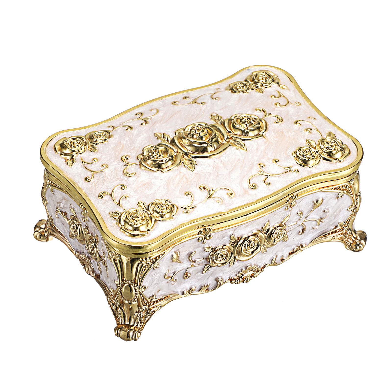 Hipiwe Hipiwe Metal Jewelry Box with Rose Pattern - Vintage Gold Trinket Organizer Box with Magnetic Latching Keepsake Storage Box for Ring Earrings Necklaces, Gift for Women