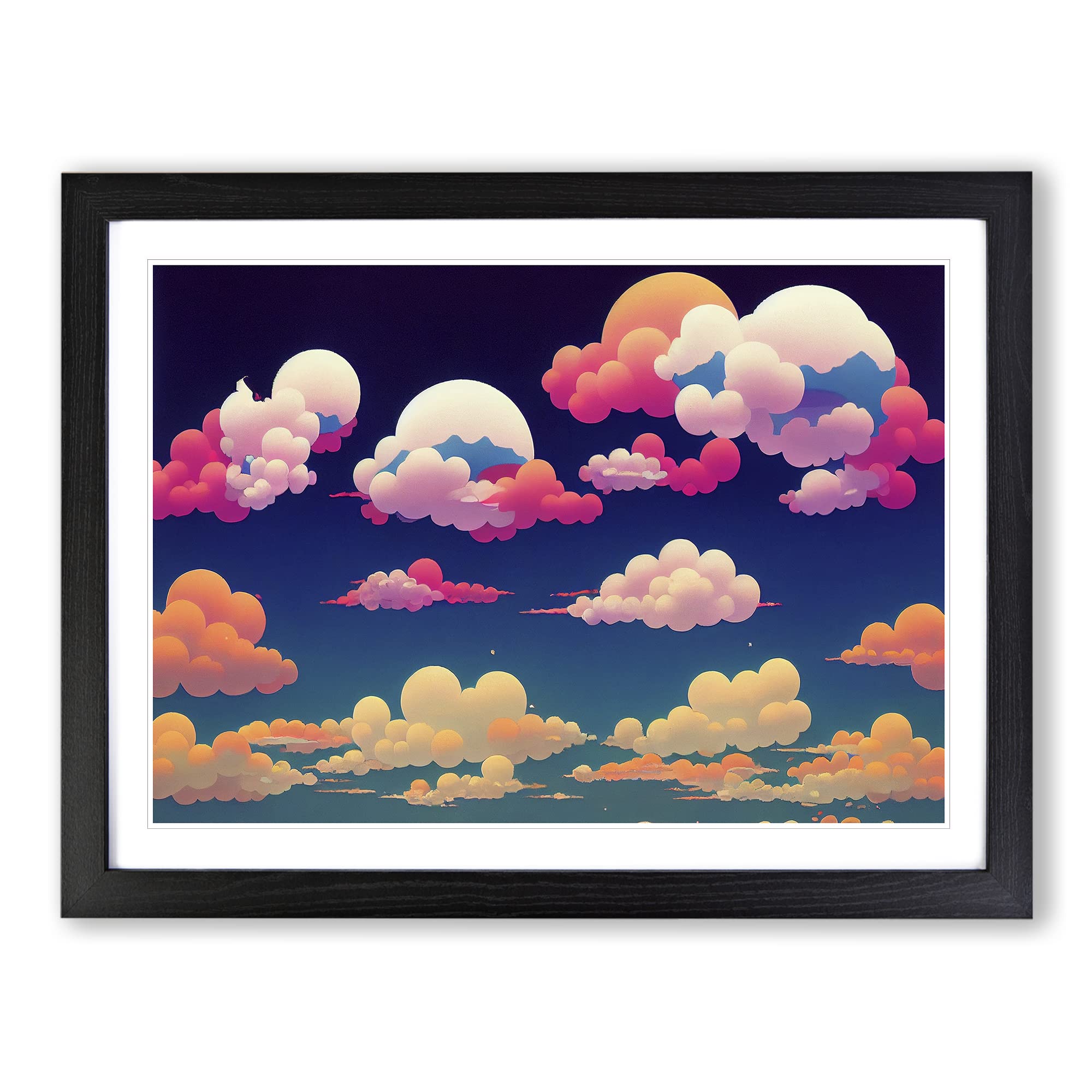 Bubblegum Clouds Vol.3 Framed Print | A3 Black Framed Wall Art | Ready to Hang | Modern Landscape Picture | Living Room Bedroom Lounge Office