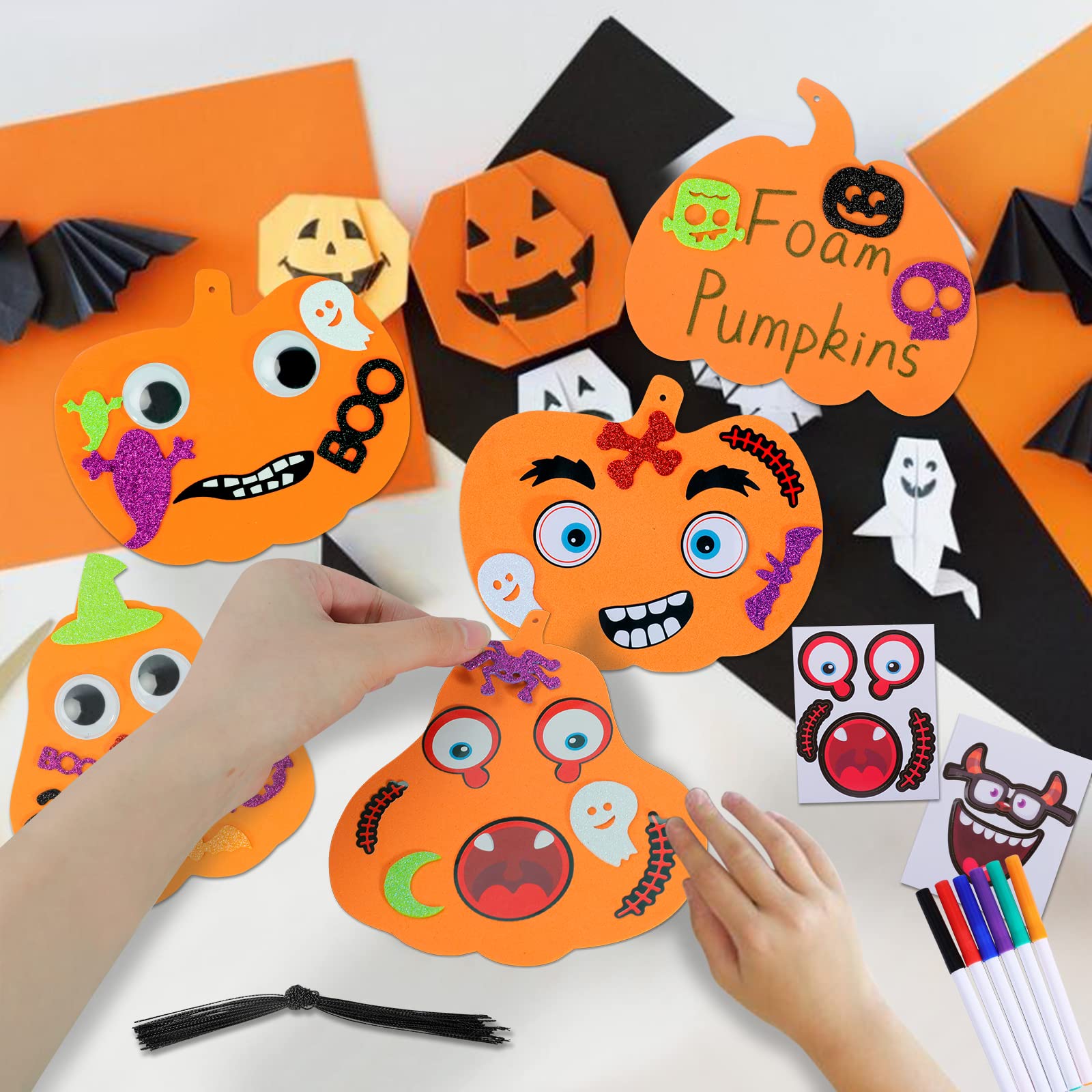 Max Fun 332PCS Halloween Crafts for Kids, Halloween Activities Foam Pumpkins for Crafts Stickers Gift Kits, DIY Art and Craft Set for Holiday Classroom Decorations Party Favors Supplies