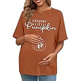 Women's Maternity Shirt Thanksgiving Growing a Little Pumpkin T Shirt Fall Pumpkins Graphic Pregnancy Announcement Tops