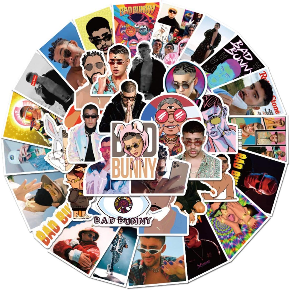 50PCS Pop Singer Bad Bunny Stickers for Laptop and Computer, Network Popular Meme Waterproof Vinyl Stickers for Water Bottle Hydro Flask Car Bumper Luggage (Bad Bunny)