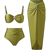 YUNIDMEIM Women's One Piece Swimsuit with Cover up Set Beach Wrap Skirt Retro Bikini Set Two Piece Bathing Suit with Cover up