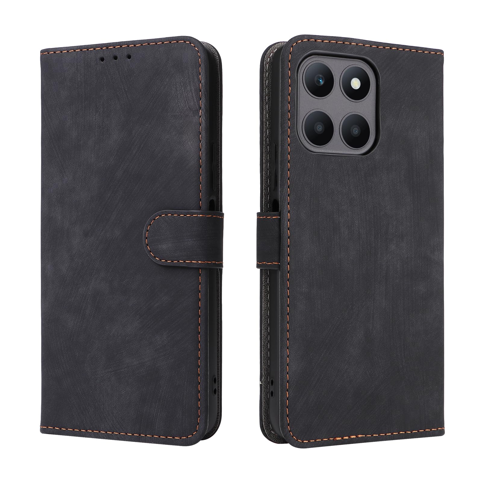 XINNI RFID Protective Phone Case for Honor X6a, PU/TPU Flip Leather Shockproof Cover, Black — image 1