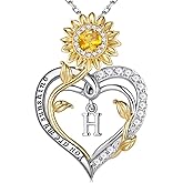 Iefil Sunflower Gifts for Women - 925 Sterling Silver Sunflower Initial Necklace for Women, Anniversary Birthday Gifts for Wife, You Are My Sunshine Necklaces, Jewelry for Wife Mom