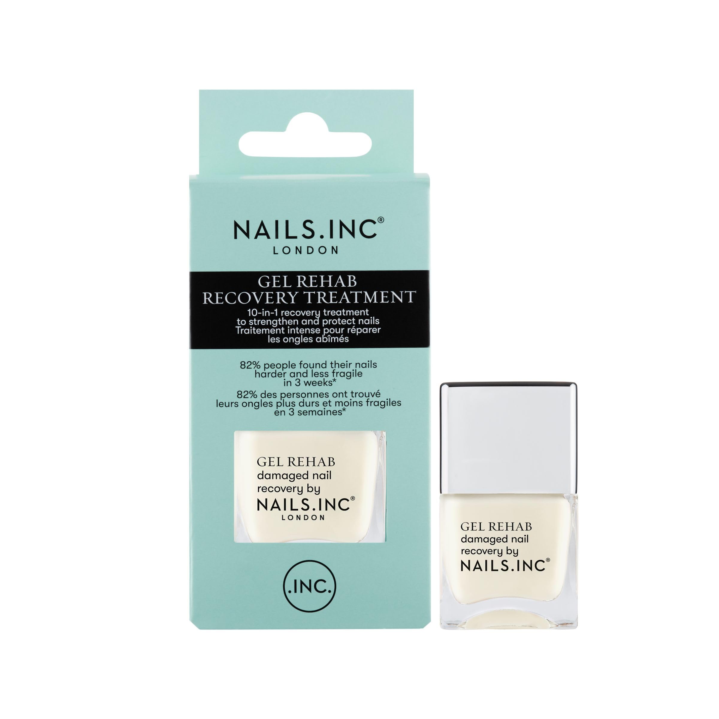 Nails.INC Gel Rehab Recovery Treatment, 10 in 1 Nail Treatment and Base Coat, Formulated with Peptides and Keratin Rich Ingredients to Strengthen and Protect Damaged Nails, Cruelty Free, Vegan, (14ml)