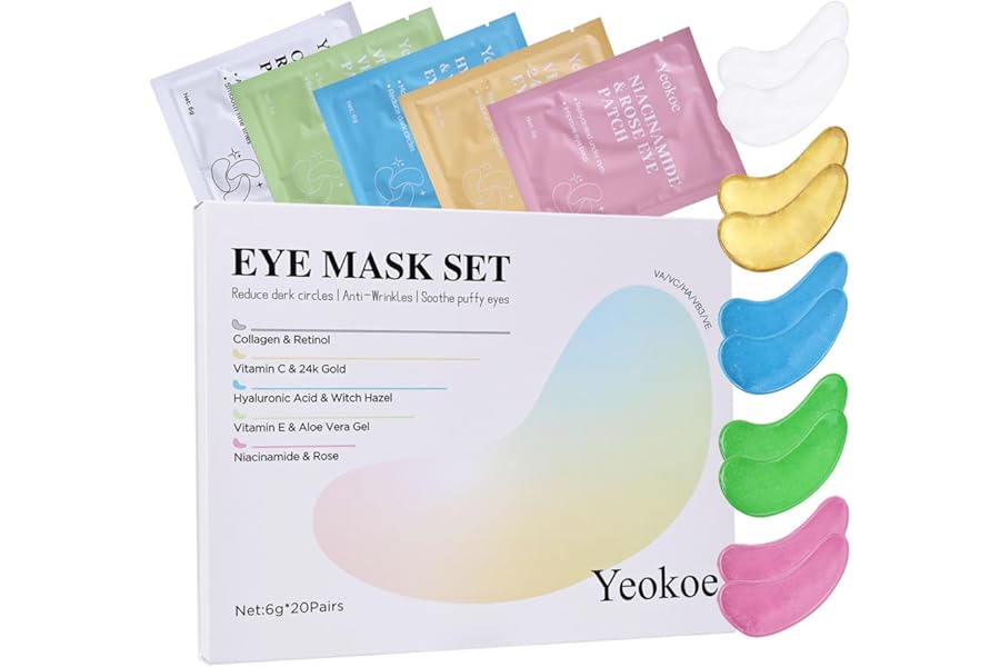 Yeokoe Under Eye Patches for Dark Circles,Eye Mask for Puffy Eyes With Collagen,Retinol,Vitmin C,Hyaluronic Acid and Niacinamide Face Masks Skincare Spa Gifts for Woman 20Pairs