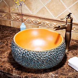 RTTGOR Arte de la pintura de cerámica Lavabo Lavamanos de baño Lavabo
