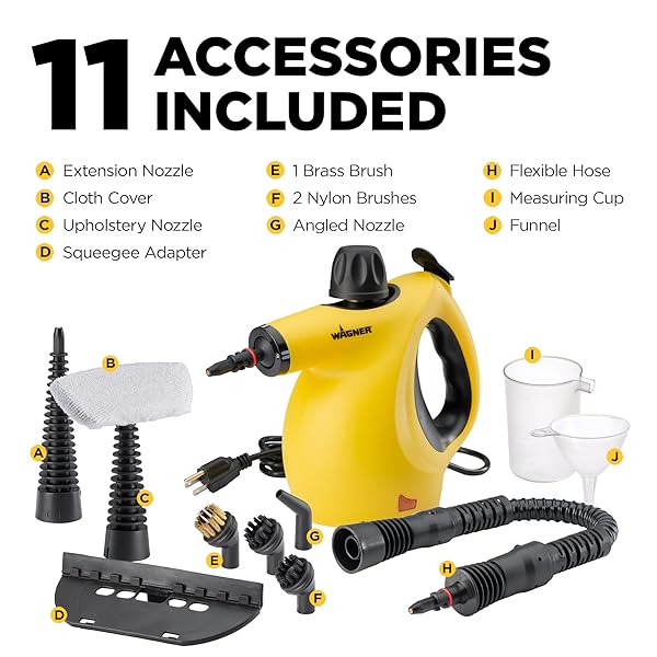 WAGNER 2460111 505E HANDHELD STEAM CLEANER, MULTI-PURPOSE STEAMER, 11 ATTACHMENTS, CHEMICAL-FREE CLEANING, PET AND KID SAFE
