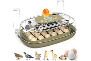 howooiua 24 Egg Incubator with Automatic Turning, Temperature and Humidity Control, LED Egg Candler, and Auto Water Addition, for Hatching Chicken, Goose, Duck, Quail, Pigeon, and Turkey Eggs