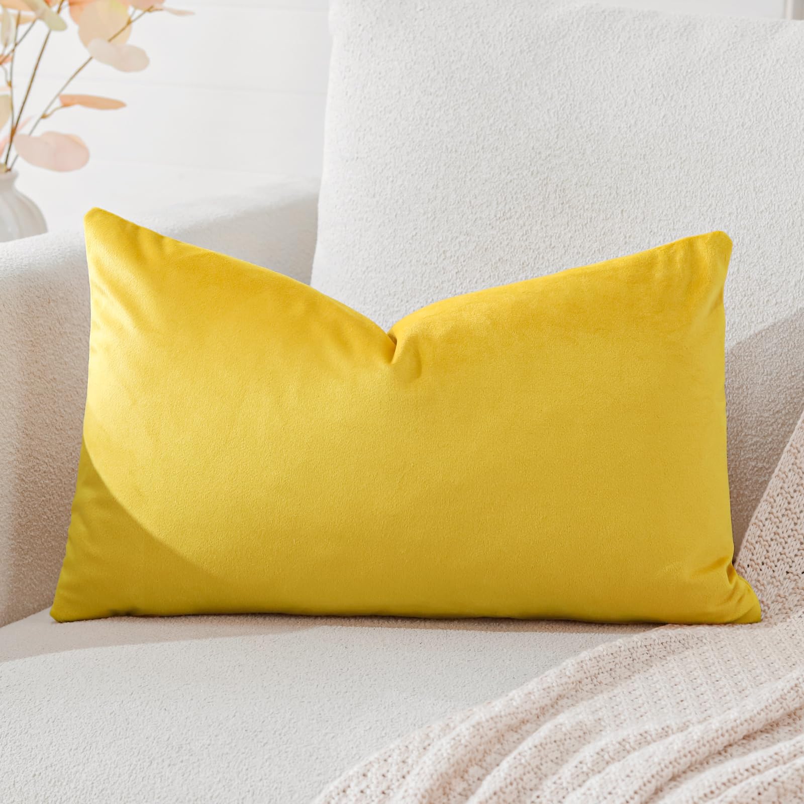 Artscope Luxury Velvet Cushion Covers Decorative Lumbar Pillowcases Soft Solid Cushion Cases for Couch Sofa Bedroom Car Decor 30x50cm Golden Yellow
