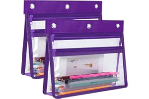 YoeeJob Pencil Pouch for 3 Ring Binder with 1.5 inch Expandable Large Capacity, Double Pockets Zipper Pencil Case, Pencil Binder Pouch for School Office Home, Purple