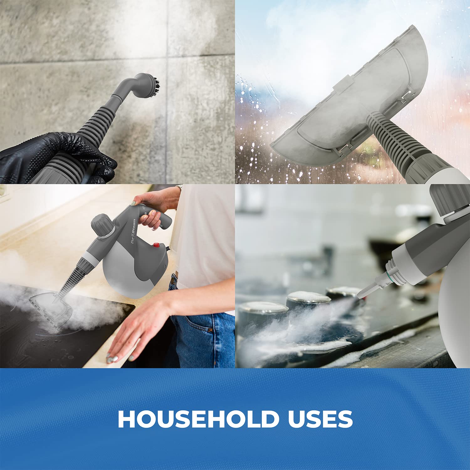 PurSteam Handheld Portable Steam Cleaner Couch Cleaner - Fast Heating, Long Cord (9-piece set)
