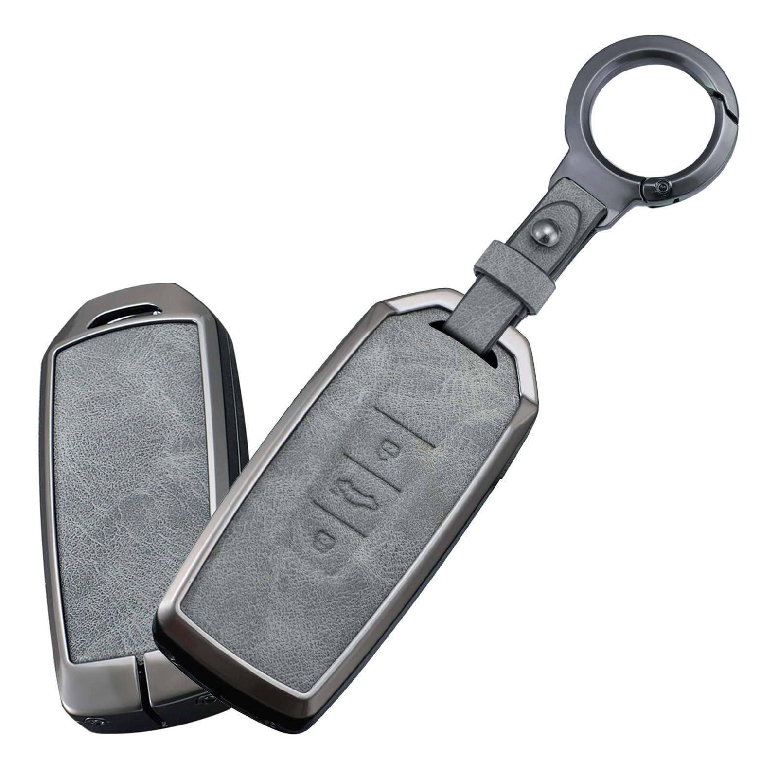 HIBEYO Car Key Case Fits VW Touareg 2018-2023, 3-Button C, Leather & Zinc Alloy, Signal Preservation Design, 10m Range, Infrared, For Car Key, Volkswagen Touareg Remote Control Case