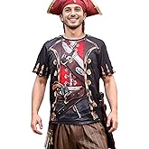 nertsipy Pirate Costume T-Shirt 3D Pattern Men Women Activities Lightweight Soft Fast Drying Beach Gala Party