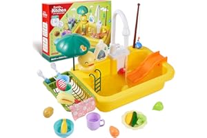 Kerilyn Toddler Kitchen Sink Toys，Play Sink with Running Water， Kids Pretend Role Play Pool Floating Toys，Electric Dishwasher for Boys Girls